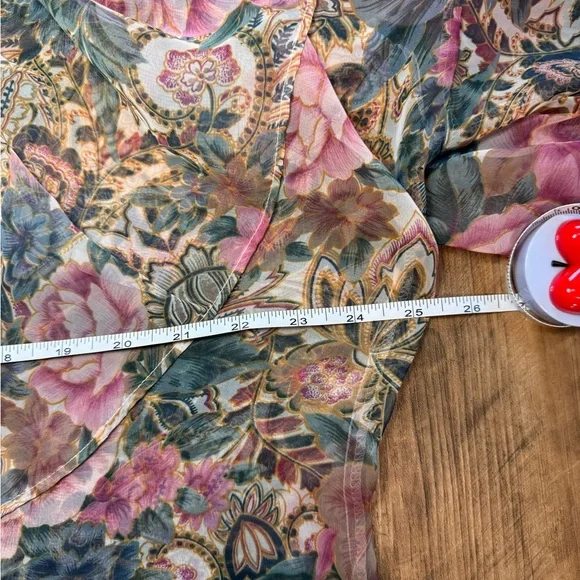 Vintage Gold Tag Victoria's Secret Floral Sheer Ruffle Poet Blouse Top w/Pearl - Picture 9 of 16